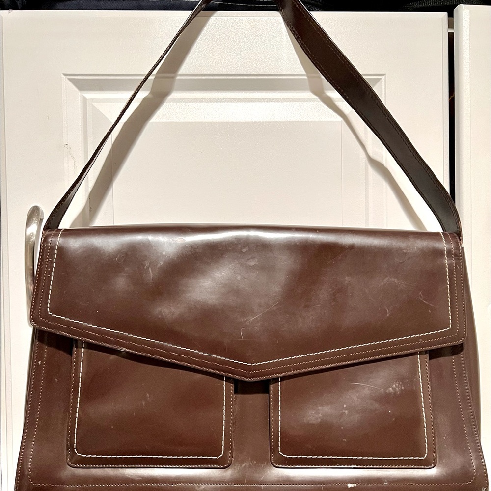 BCBG MAX AZRIA Brown Hard Leather Briefcase/Bag